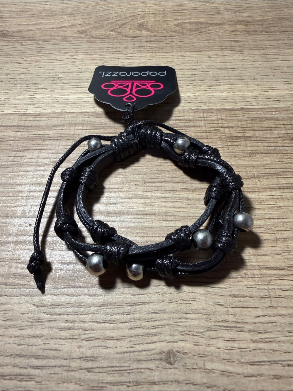paparazzi Black Multi-Strand Leather Wrap Watch Bracelet with Silver Beads